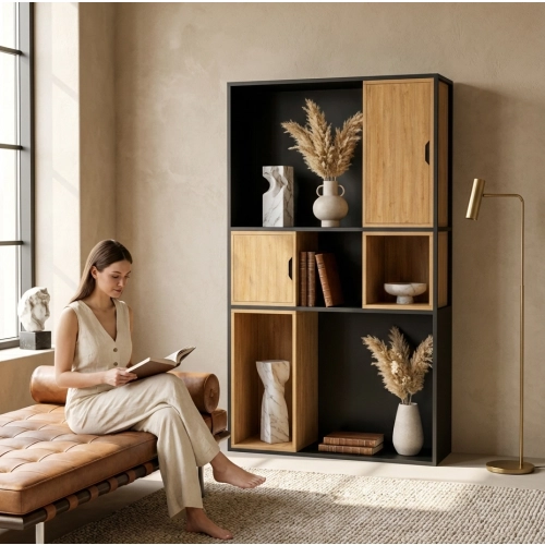 REGAŁ NA KSIĄŻKI METALOWE DREWNO LITE DĄB JESION OLCHA RNK-161